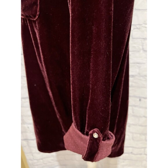 French Laundry Maroon Velvet Rhinestone Snap Long Sleeve Shirt Size Medium - Picture 4 of 7